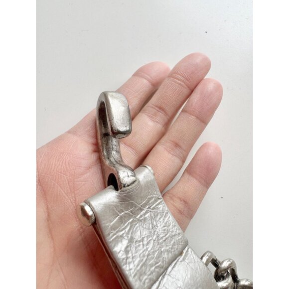 SUZI ROHER Silver Tone Metallic Leather Chain Link Belt, One Size - Picture 7 of 8